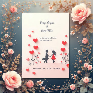 Invitation Couple romantique Silhouette coeur rouge mariage