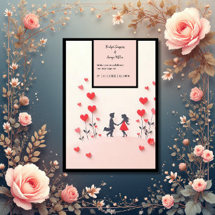 Invitation Couple romantique Silhouette coeur rouge mariage