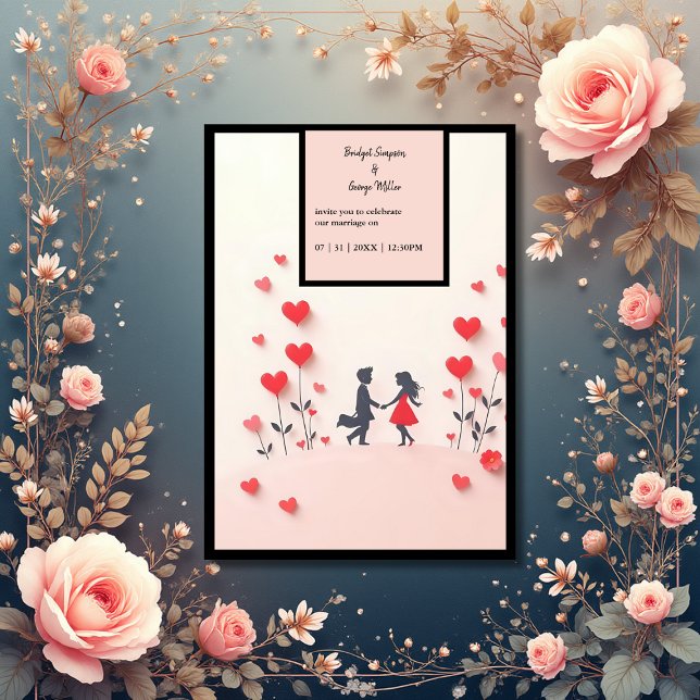 Invitation Couple romantique Silhouette coeur rouge mariage (Créateur téléchargé)