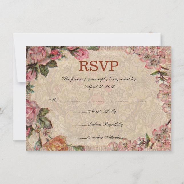 Invitation Couple Romantique Vintage Roses Antiques Mariage (Dos)