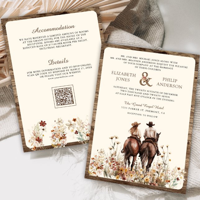 Invitation Couple Western Boho à Cheval Code QR Mariage (Créateur téléchargé)