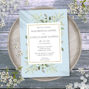 Invitation Couples Baby shower Bleu Eucalyptus Vert