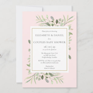 Invitation Couples Baby shower fille rose Eucalyptus verdure