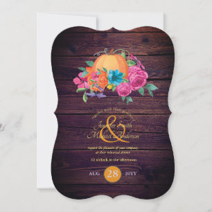 Invitation Couples Citrouilles rustiques Chute Fleurs d'aquar