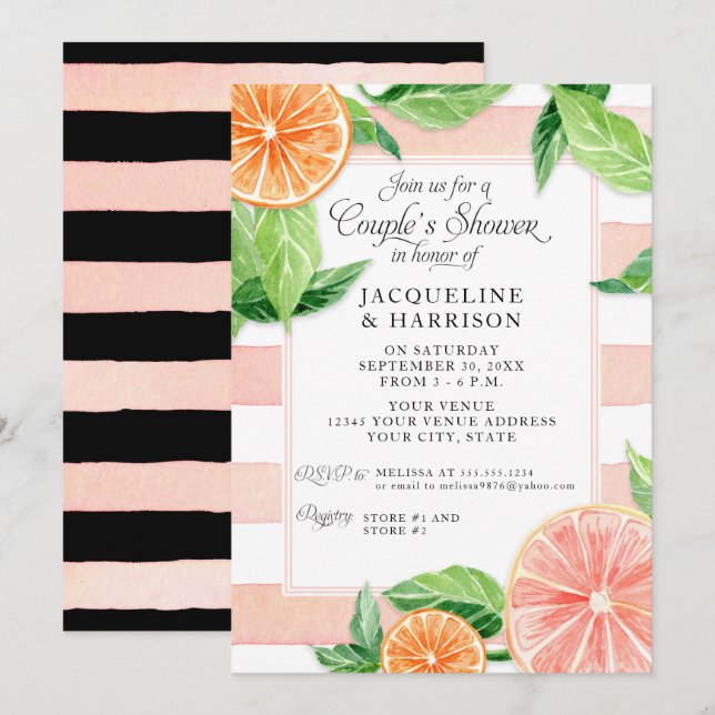 Invitation Couples Citrus rose Noir Pamplemousse Retro (Devant / Derrière)