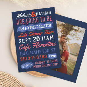 Invitation Couples colorés bleu rouge rétro Wedding shower
