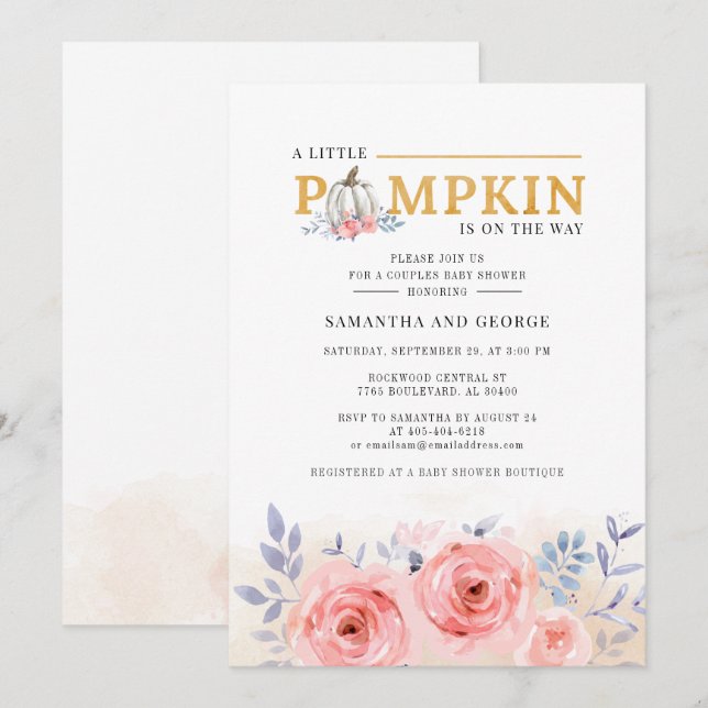Invitation Couples d'aquarelle florale Baby shower Botanique (Devant / Derrière)