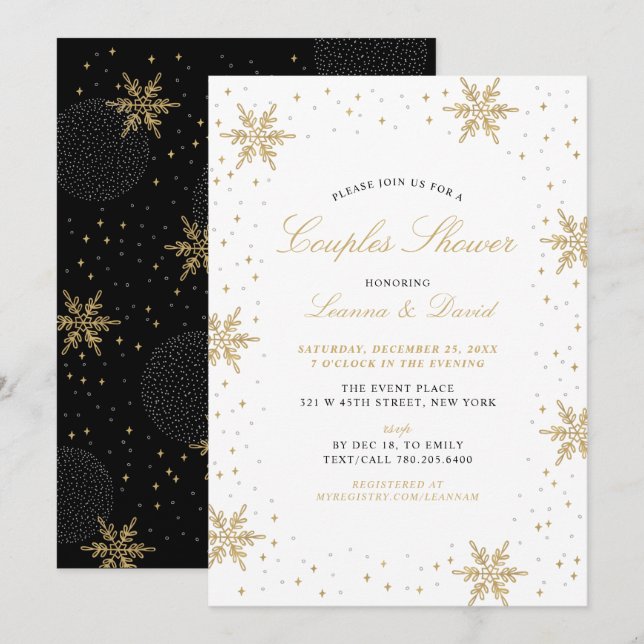Invitation Couples de neige d'hiver Gold et Black Wedding sho (Devant / Derrière)