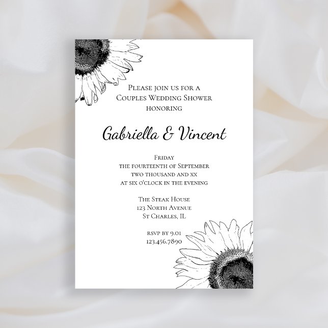 Invitation Couples de tournesol noir et blanc Wedding shower (Créateur téléchargé)