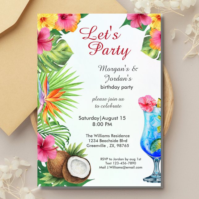 Invitation Couples d'été tropicaux Ami Anniversaire conjoint (Créateur téléchargé)