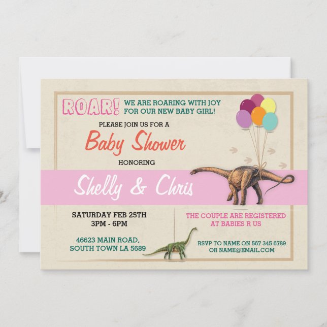 Invitation Couples Dinosaur Baby shower C'est une fille Invit (Devant)