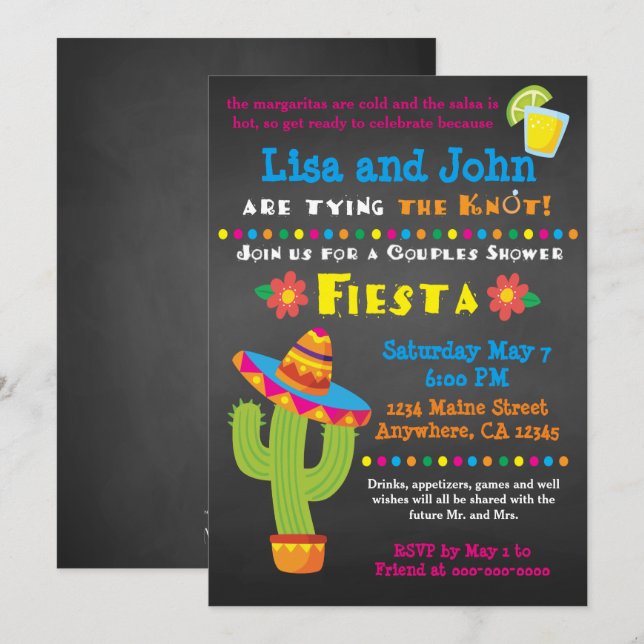 Invitation Couples d'invitation de Fête de la mariée, fiesta (Devant / Derrière)