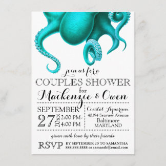 Invitation Couples d'octopus de l'Océan Nautique vintage douc