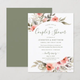 Invitation Couple's Douche Aquarelle Blush Rose Wreath