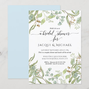 Invitation Couples Douche Aquarelle Eucalyptus Feuillage