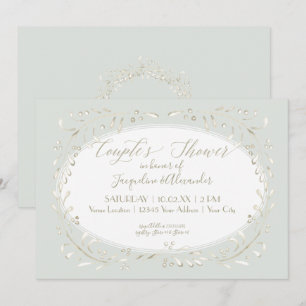 Invitation Couples Douche Aquarelle moderne Branches Feuille 