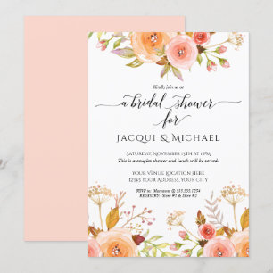 Invitation Couples Douche Aquarelle Rose Floral Rose Bouquet
