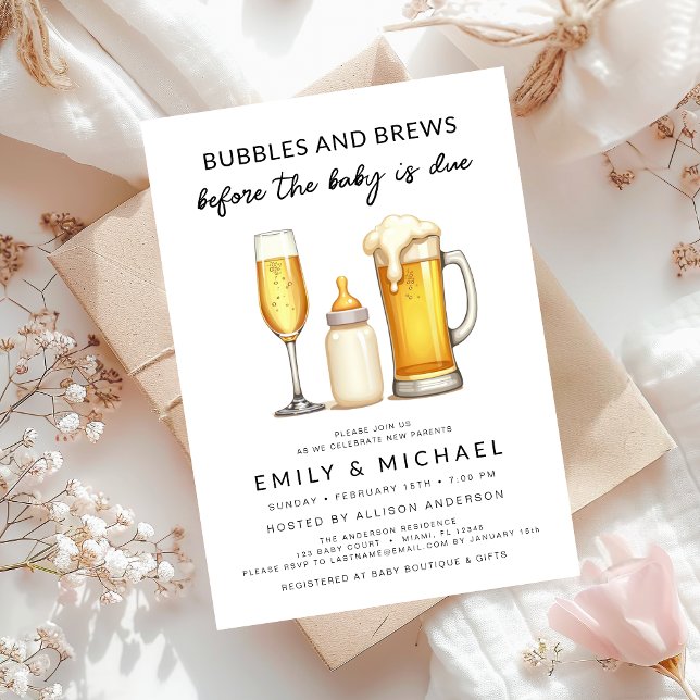 Invitation Couples Douche Bubbles & Brews avant que bébé soit (Créateur téléchargé)