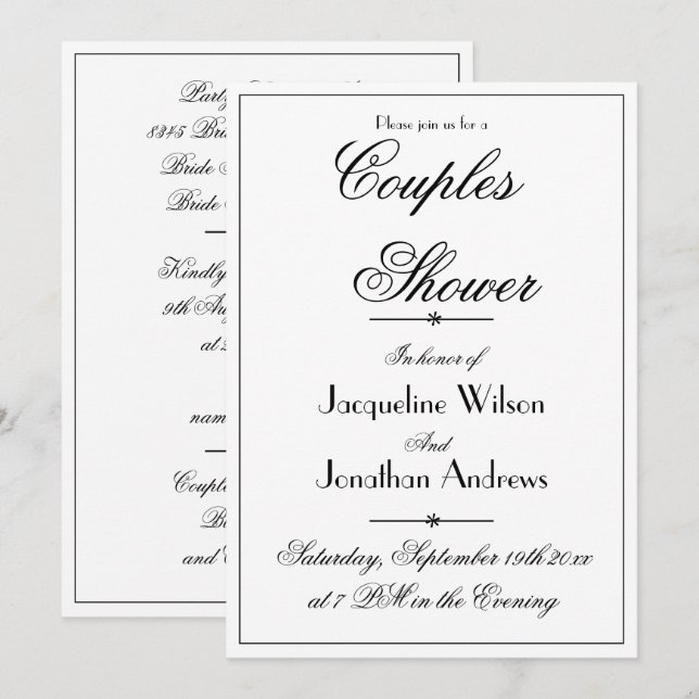 Invitation Couples Douche Élégante Chic Blanc Personnalisé (Devant / Derrière)