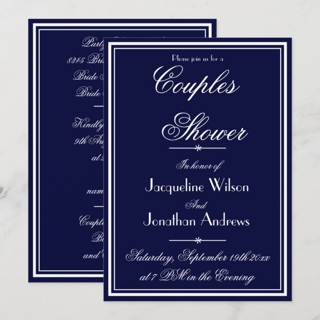 Invitation Couples Douche Élégante Nom personnalisé RSVP Chic (Devant / Derrière)