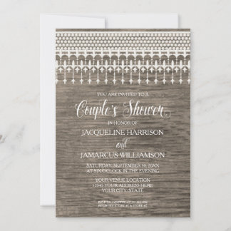 Invitation Couples Douche en bois rustique en bois dentelle T