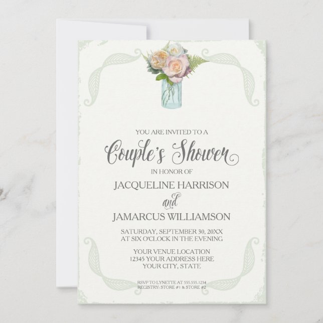Invitation Couples Douche en bois rustique en bois dentelle T (Devant)