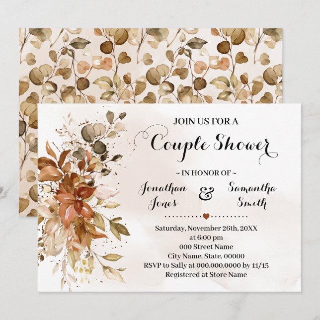Invitation Couples Douche Eucalyptus Automne Mariage Automne (Devant / Derrière)