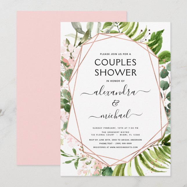 Invitation Couples Douche Eucalyptus Verdure géométrique (Devant / Derrière)