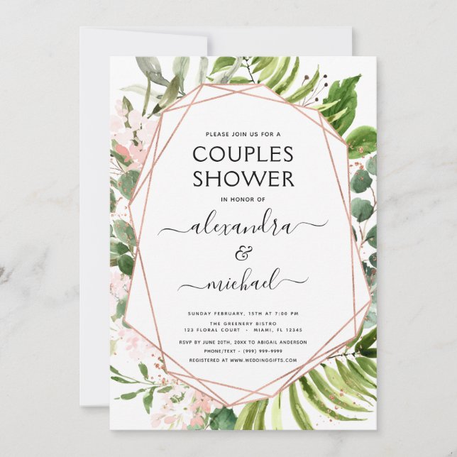 Invitation Couples Douche Eucalyptus Verdure géométrique (Devant)