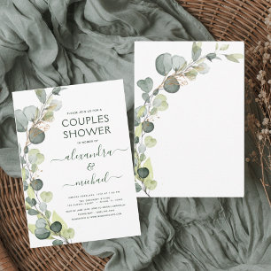 Invitation Couples Douche Eucalyptus Vert Élégant