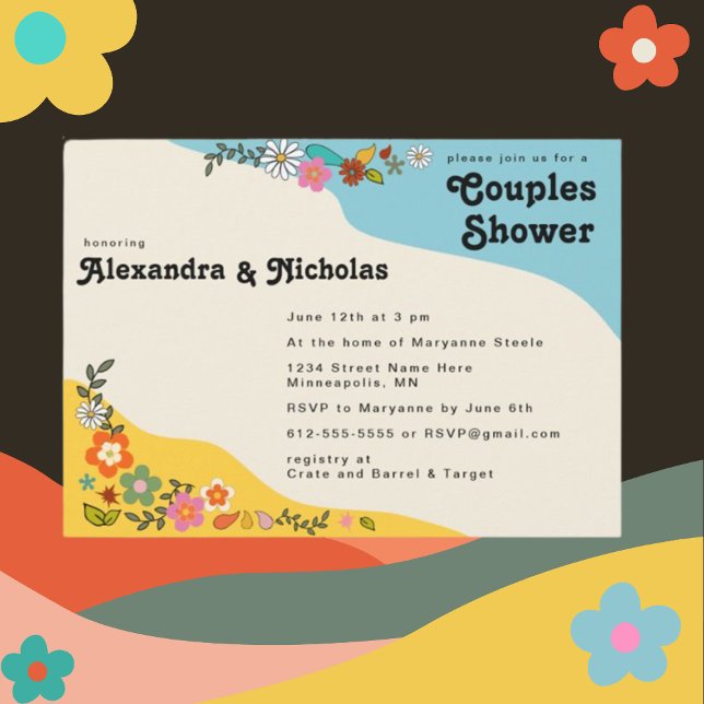 Invitation Couples Douche Flower Power 70's inspiré (Créateur téléchargé)