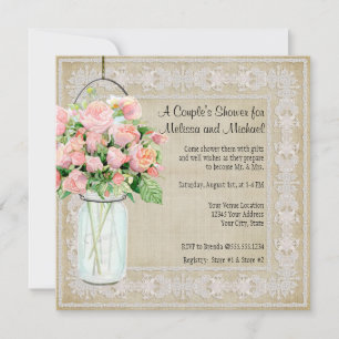 Invitation Couples Douche rustique Pays Mason Jar Roses
