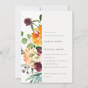 Invitation Couples Floraux Jaune Bleu Vif Jaune Orange Douche