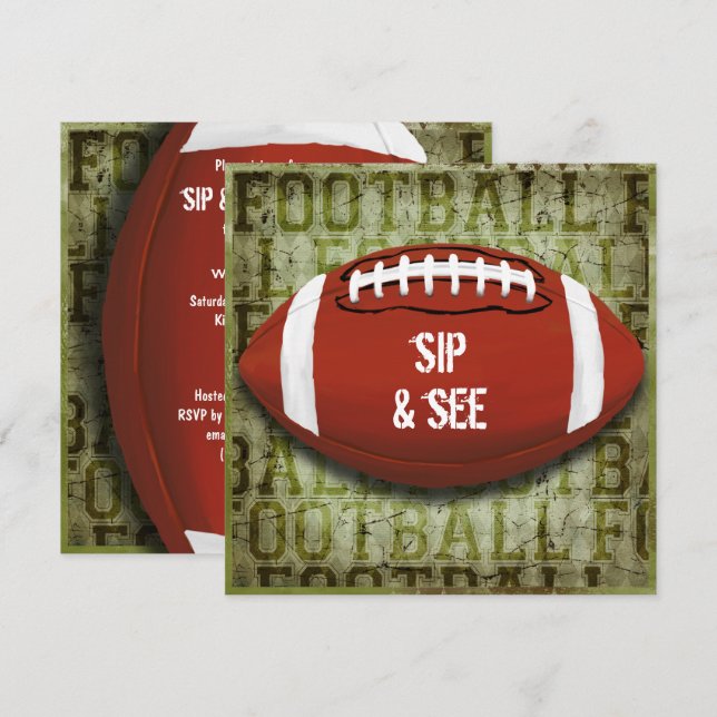 Invitation Couples Football Sip & Voir Green Grunge (Devant / Derrière)