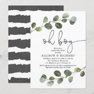 Invitation Couples garçon baby shower eucalyptus verdure mode