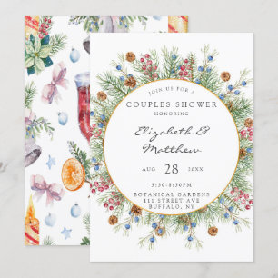 Invitation Couples Gold Wreath de Noël Douche