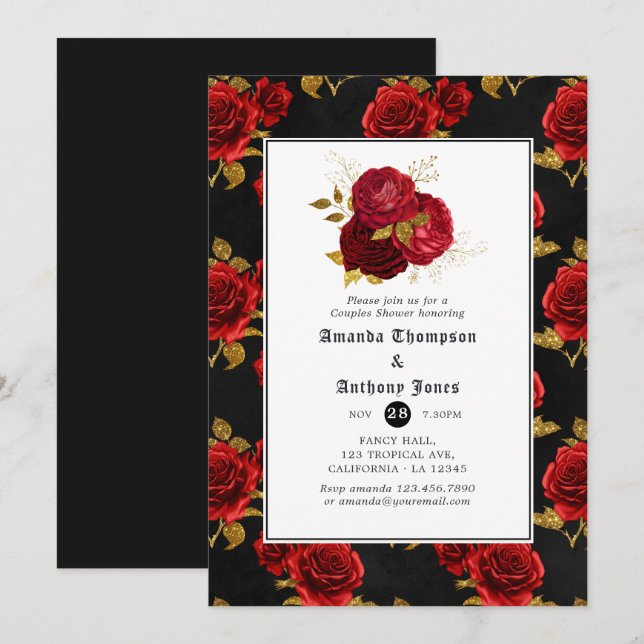 Invitation Couples gothiques floraux Douche (Devant / Derrière)