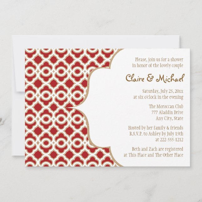 Invitation Couples marocains rouge et or Wedding shower (Devant)