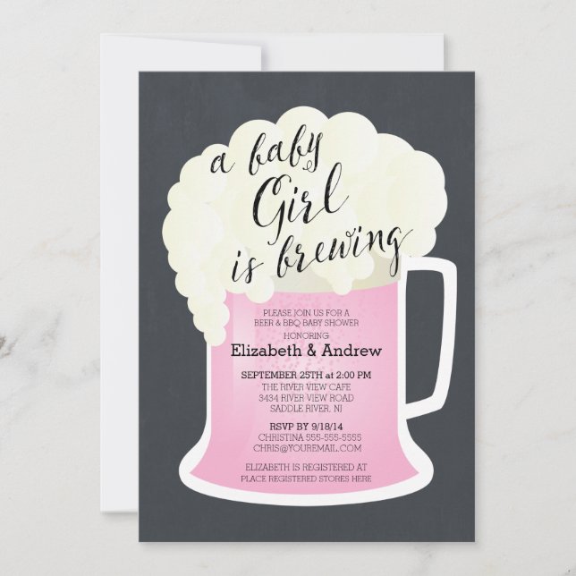 Invitation Couples mignons Filles Baby shower Bébé Brassage (Devant)