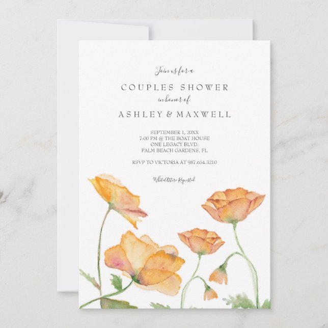 Invitation Couples Pépites de douche Aquarelle Florales (Devant)