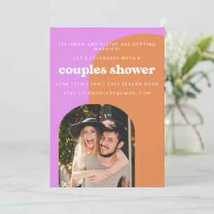 Invitation Couples photo rétro rose et orange mignonne Douche