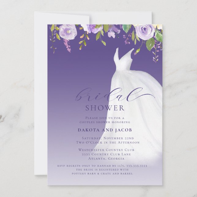 Invitation Couples Purple Floral Mariage Fête des mariées (Devant)