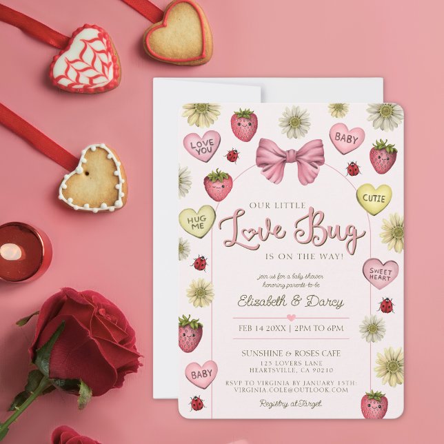 Invitation Couples roses mignons Baby shower de Saint Valenti (valentines day baby shower invitation)