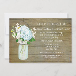 Invitation Couples Russe Pays Mason Jar Blue Hydrangeas