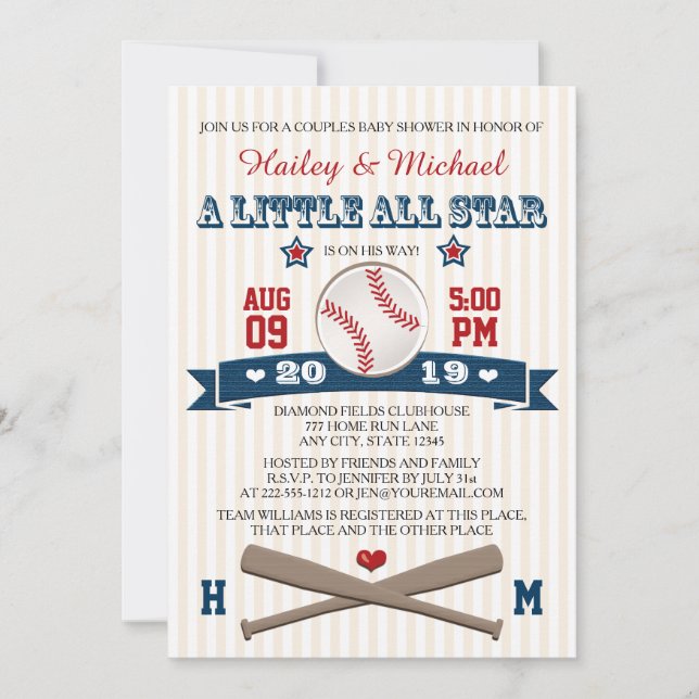 INVITATION COUPLES TOUTES LES ÉTOILES BASEBALL BABY SHOWER IN (Devant)