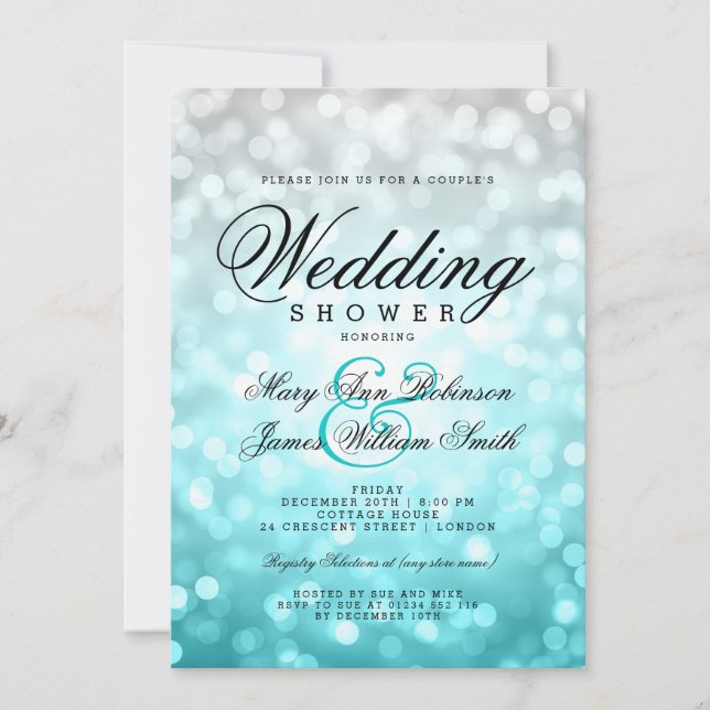Invitation Couples Wedding shower Beach Ombre Bokeh Lumières (Devant)