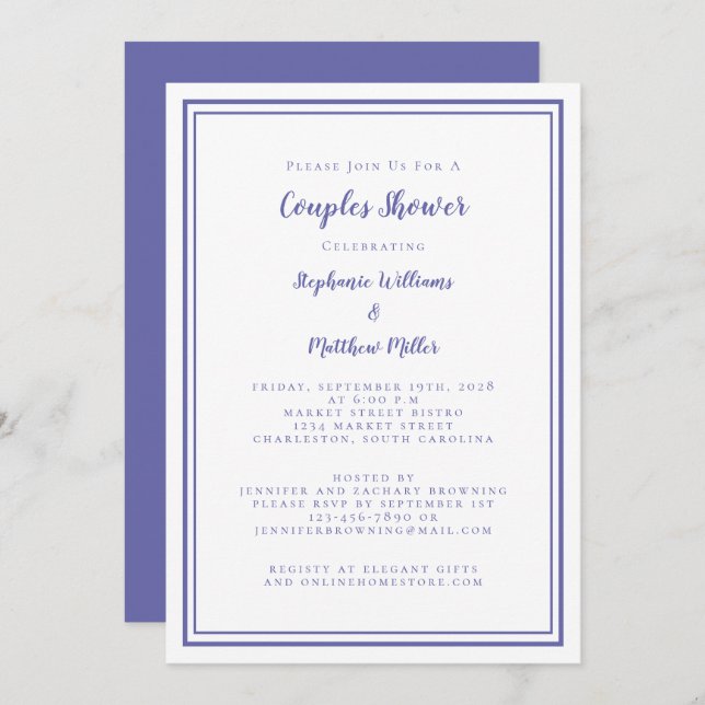 Invitation Couples Wedding shower Fiançailles Periwinkle bleu (Devant / Derrière)