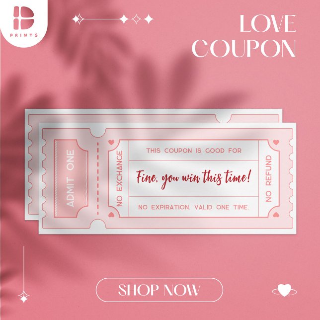 Invitation Coupons d'amour personnalisés - Pastel Pink Valent (Créateur téléchargé)