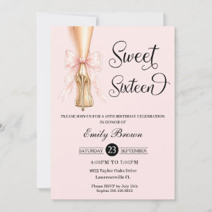 Invitation Couquette Ruban Rose À Nœud Talons Mode Douce 16