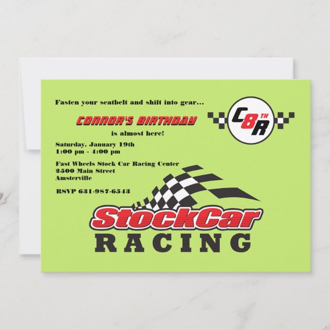 Invitation courante de courses d'automobiles (Devant)
